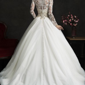 amelia sposa 2015 bridal leonor ball gown weddding dress long sleeve embellished top back