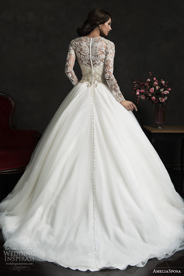 amelia sposa 2015 bridal leonor ball gown weddding dress long sleeve embellished top back