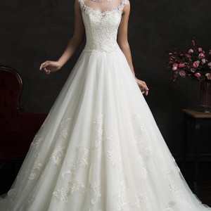 amelia sposa 2015 bridal luiza illusion neckline cap sleeve a line wedding dress