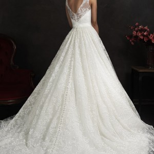 amelia sposa 2015 bridal maritza sleeveless a line lace wedding dress illusion neckline straps back view train