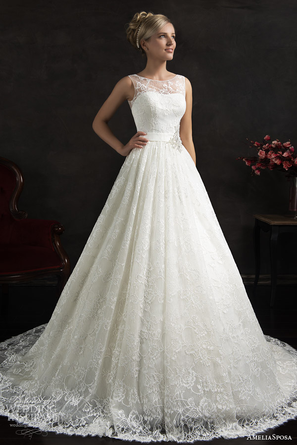 amelia sposa 2015 bridal maritza sleeveless a line lace wedding dress illusion neckline straps