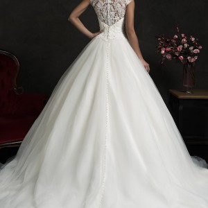 amelia sposa 2015 bridal monica lace bodice cap sleeve ball gown wedding dress back view train