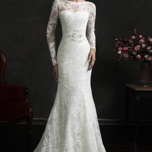 amelia sposa 2015 bridal novia long sleeve lace weddig dress illusion neckline