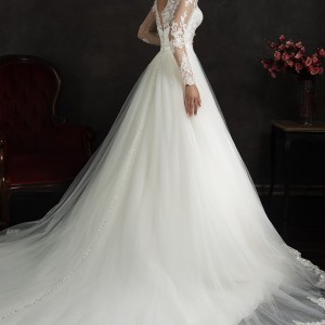 amelia sposa 2015 bridal nubia long sleeve ball gown wedding dress side view train