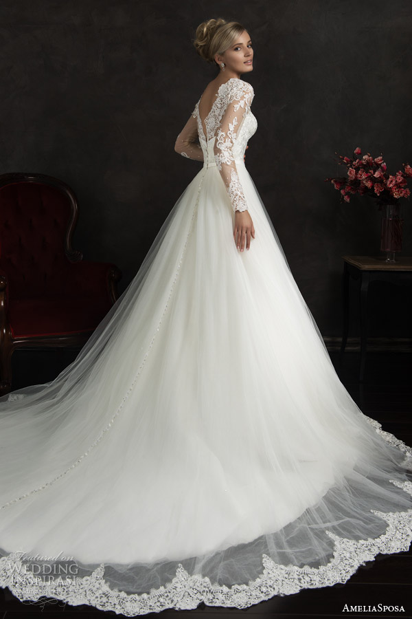 amelia sposa 2015 bridal nubia long sleeve ball gown wedding dress side view train