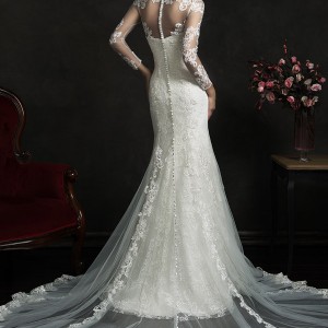 amelia sposa 2015 bridal teofila strapless wedding dress illusion long sleeve lace overlay back view train