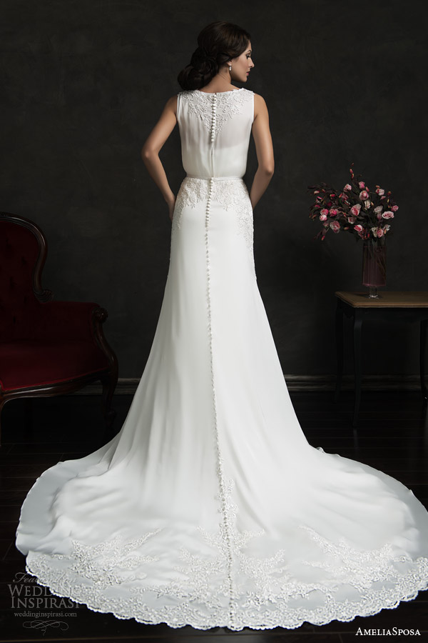 amelia sposa 2015 bridal tereza strapless sweetheart wedding dress sleeveless gown overlay back view