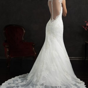 amelia sposa 2015 bridal valensia cap sleeve lace trumpet wedding dress back view train