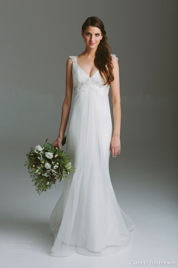 karen willis holmes bridal 2015 bespoke imogen sleeveless corded lace empire line wedding dress