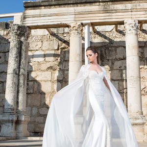 shabi and israel wedding dress 2015 strapless long cape mermaid bridal gown