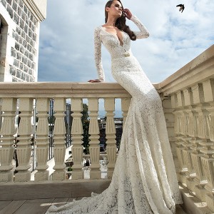 shabi and israel wedding dresses 2015 deep v neck lace long sleeves white sheath dress bridal gown