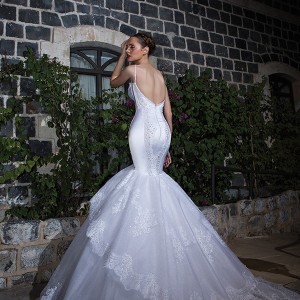 shabi and israel wedding dresses 2015 spagetti strap low cut white fit and flare wedding dress bridal gown