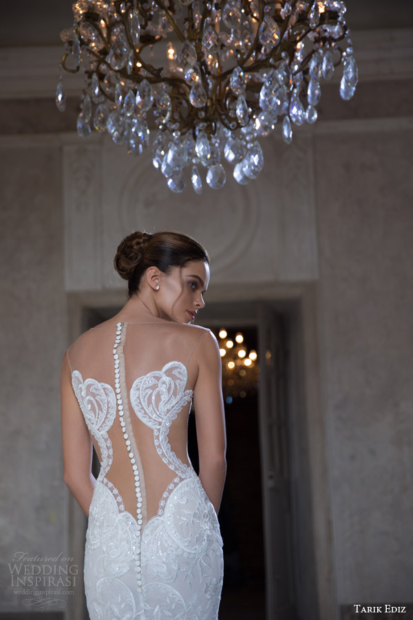 tarik ediz white 2015 radonit strapless sweetheart sheath wedding dress close up bodice back view