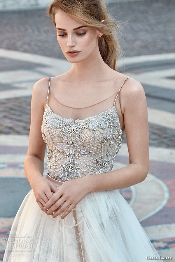 galia lahav gala fall 2016 bridal gowns short mini wedding dress with full length illusion see through overskirt spagetti strap slim fit embellished bodice style 611 