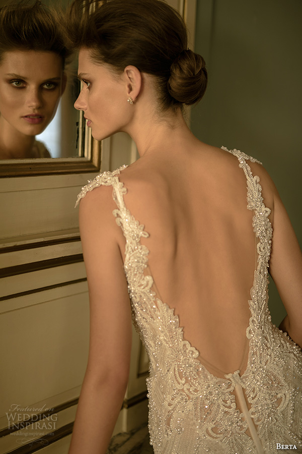 berta fall 2016 bridal spagetti strap sweetheart neckline geometric lace beaded embroidery mermaid wedding dress  