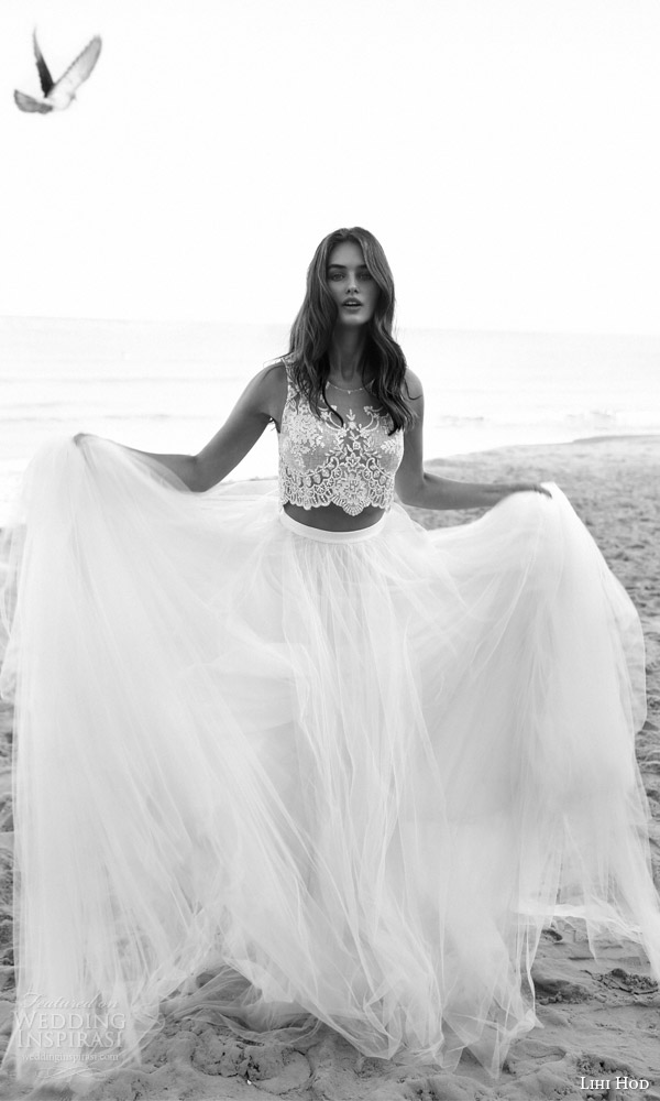 Two Pieces Wedding Dress Removable Skirt , Beach Bride Dress