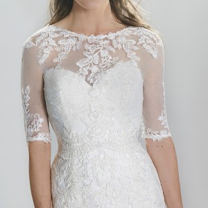 lillian west spring 2016 bridal half sleeves sheer jewel neckline sweetheart lace emboridery fit to flare beautiful mermaid wedding dress style 6396