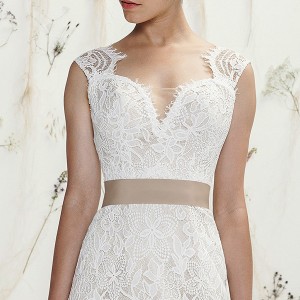 lillian west spring 2016 bridal sleeveless lace straps deep sweetheart neckline lace embroidery througout beautiful a  line wedding dress style  6418