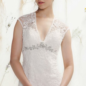 lillian west spring 2016 bridal sleeveless v neckline lace embroidered beautiful sheath wedding dress style 6392