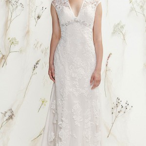 lillian west spring 2016 bridal sleeveless v neckline lace embroidered beautiful sheath wedding dress style 6392