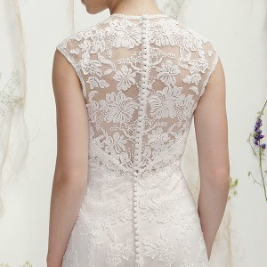 lillian west spring 2016 bridal sleeveless v neckline lace embroidered beautiful sheath wedding dress style 6392  lace back