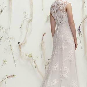 lillian west spring 2016 bridal sleeveless v neckline lace embroidered beautiful sheath wedding dress style 6392  lace back