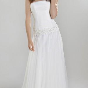 lillian west spring 2016 bridal strapless straight across neckline drop waist modified a  line wedding dress style 6397