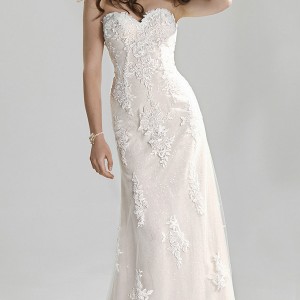 lillian west spring 2016 bridal strapless sweetheart neckline lace embroidery beautiful sheath wedding dress style 6393