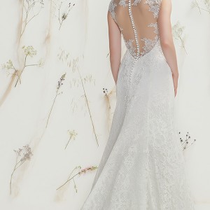 lillian west spring 2016 bridal thick lace strap v neckline lace embroidery sheath wedding dress with train illusion lace back style 6370