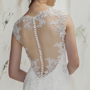 lillian west spring 2016 bridal thick lace strap v neckline lace embroidery sheath wedding dress with train illusion lace back style 6370