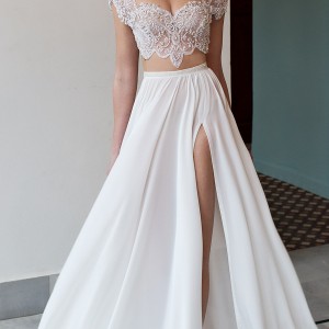 riki dalal bridal 2016 cap sleeves illusion crop top heavily embellished bodice a line wedding dress (1811) mv slit skirt mv edgy romantic