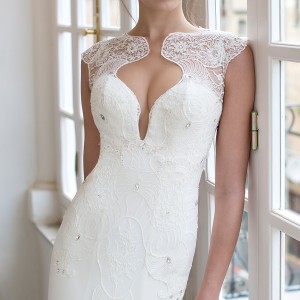 riki dalal bridal 2016 cap sleeves sweetheart illusion jewel sheath trumpet lace bodice wedding dress (1801) zv elegant