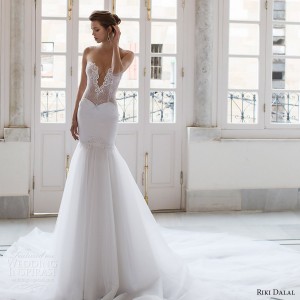 riki dalal bridal 2016 sleeveless plunging sweetheart illusion jewel sheer bodice mermaid wedding dress (1804) mv sexy glam long train