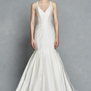 kelly faetanini bridal spring 2017 sleeveless strap vneck fit flare silk mikado wedding dress (priscilla) mv elegant