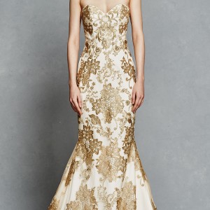 kelly faetanini bridal spring 2017 strapless sweetheart fit flare wedding dress (gwendolyn) mv gold color embroidery