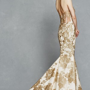 kelly faetanini bridal spring 2017 strapless sweetheart fit flare wedding dress (gwendolyn) sv gold color embroidery train