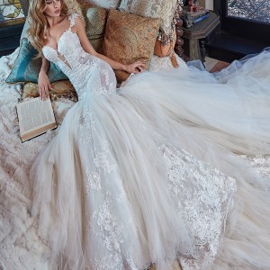 galia lahav bridal spring 2017 cap sleeves split sweetheart lace mermaid wedding dress (rihanna) zv long train