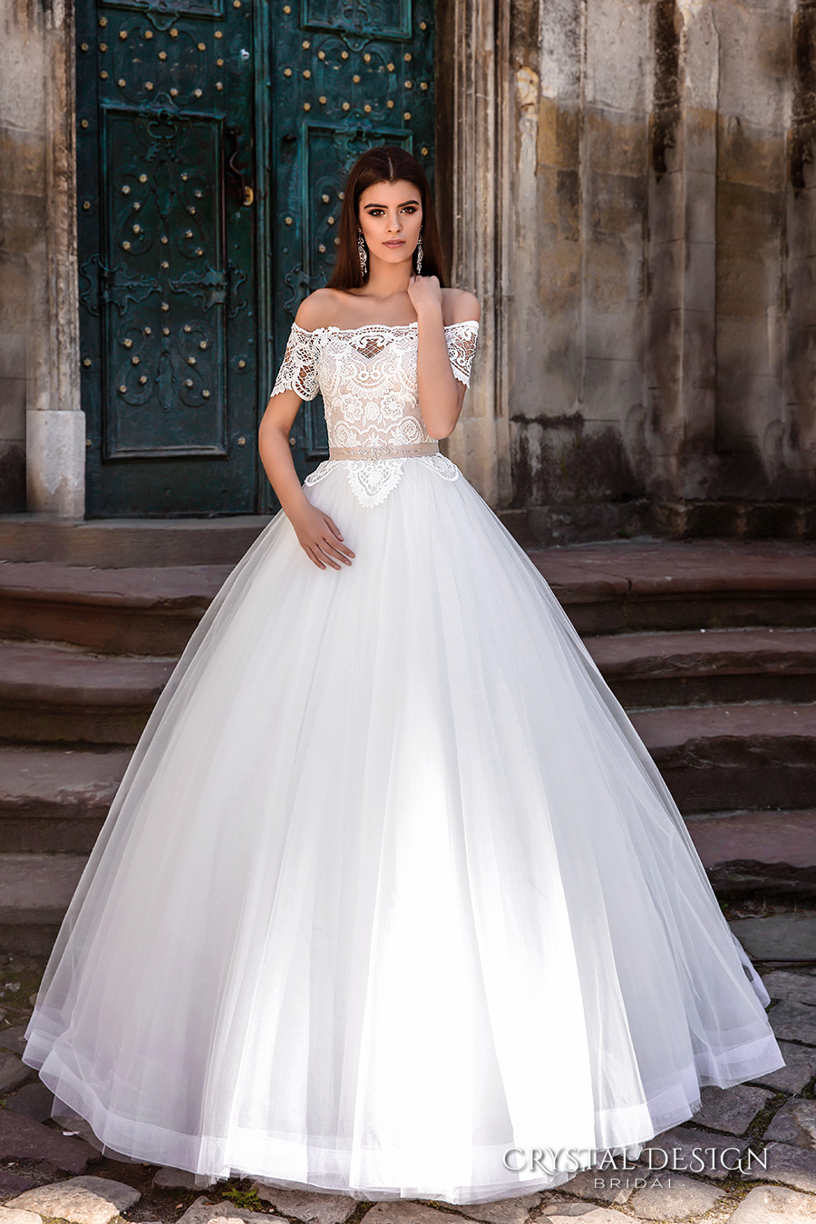 Princess Wedding Dresses Crystal Off Shoulder Lace Ball Bridal