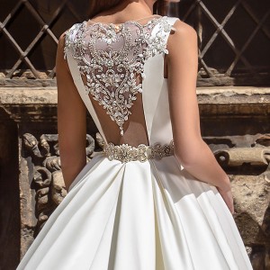 crystal design bridal 2016 sleeveless boat neckline modern simple embellished belt elegant a  line wedding dress illusion back long train (valencia) zbv