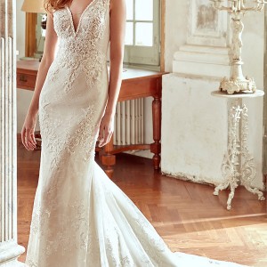 nicole spose bridal 2017 sleeveless deep v neck lace sheath wedding dress (niab17102) mv train