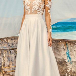 elbeth gillis milk honey 2017 bridal separates illusion long sleeves aline high low wedding dress (tara top harper skirt) fv