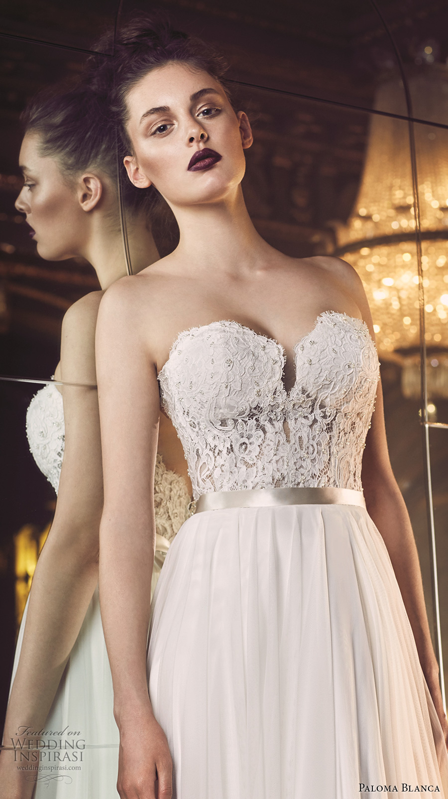 paloma blanca fall 2016 bridal strapless sweetheart neckline heavily embellished bodice sexy romantic a  line wedding dress open back sweep train (4707) zv