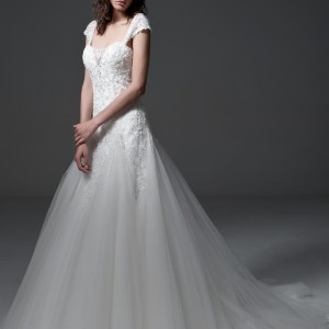 jillian 2017 bridal detachable cap sleeves strapless sweetheart neckline corset heavily embellished bodice a  line wedding dress chapel train (minnie) mv