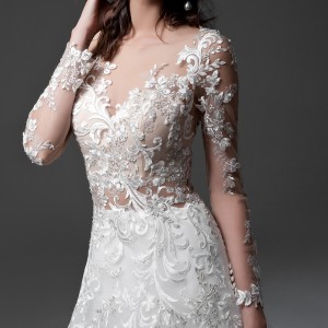 jillian 2017 bridal long sleeves v neck heavily embellished bodice lace embroidered gorgeous elegant a  line wedding dress illusion back chapel train (michela) zv