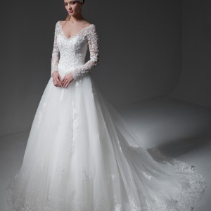 jillian 2017 bridal long sleeves v neck heavily embellished bodice princess a  line wedding dress v back monarch train (melody) mv