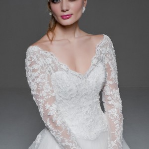 jillian 2017 bridal long sleeves v neck heavily embellished bodice princess a  line wedding dress v back monarch train (melody) zv