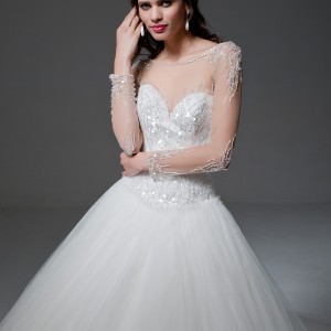 jillian 2017 bridal sheer long sleeves illusion bateau sweetheart neckline heavily embellished bodice tulle skirt princess ball gown wedding dress sheer back royal train (maura) zv