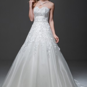 jillian 2017 bridal sleeveless cross strap sweetheart neckline heavily embellished bodice romantic a  line wedding dress chapel train (misha) mv