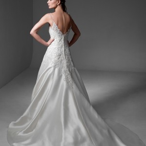 jillian 2017 bridal sleeveless spagetti strap v neck heavily embellished bodice satin glamorous a  line wedding dress v back chapel train (maria) bv