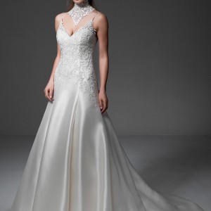 jillian 2017 bridal sleeveless spagetti strap v neck heavily embellished bodice satin glamorous a  line wedding dress v back chapel train (maria) mv